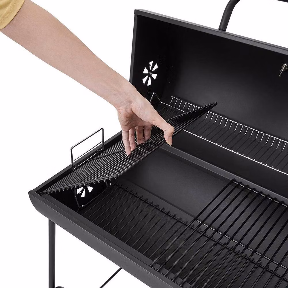 KORVIXA Black Enamelled Steel Charcoal BBQ Grill Smoker Cart with Thermometer, W/D/H: 79 x 68 x 90 cm – 5