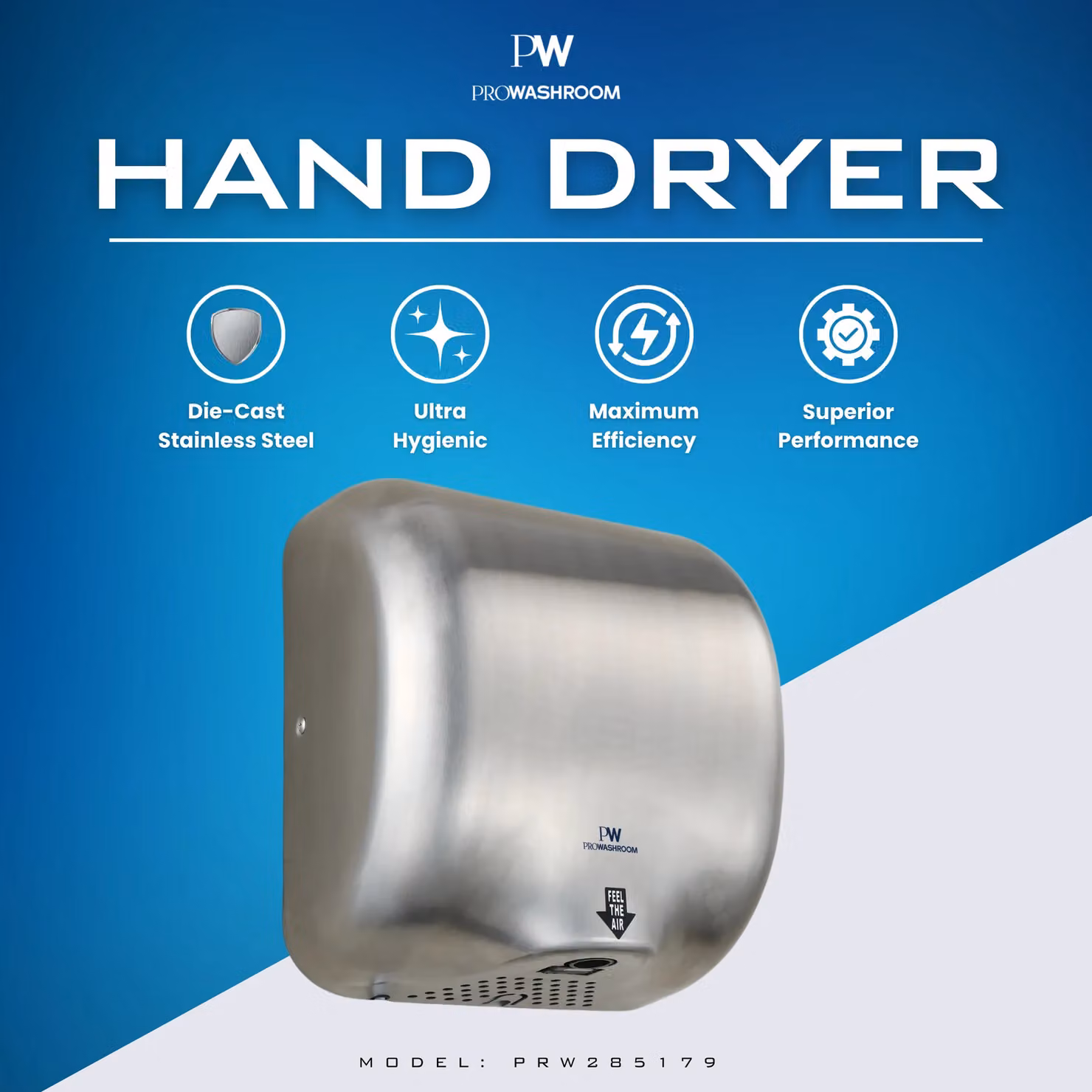 MYLEK Pro Stainless Steel Bathroom Hand Dryer, Silver – 2