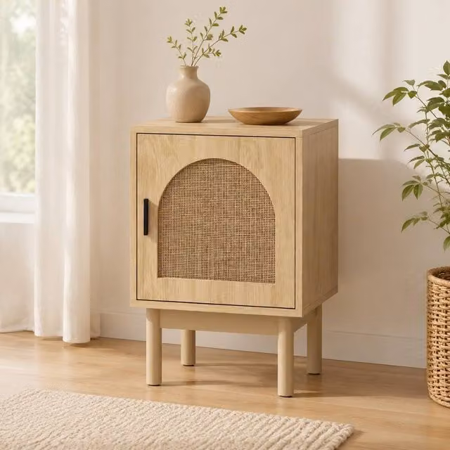 STILVORA Modern Bedside Table with Rattan and Wood Design in Brown – 1