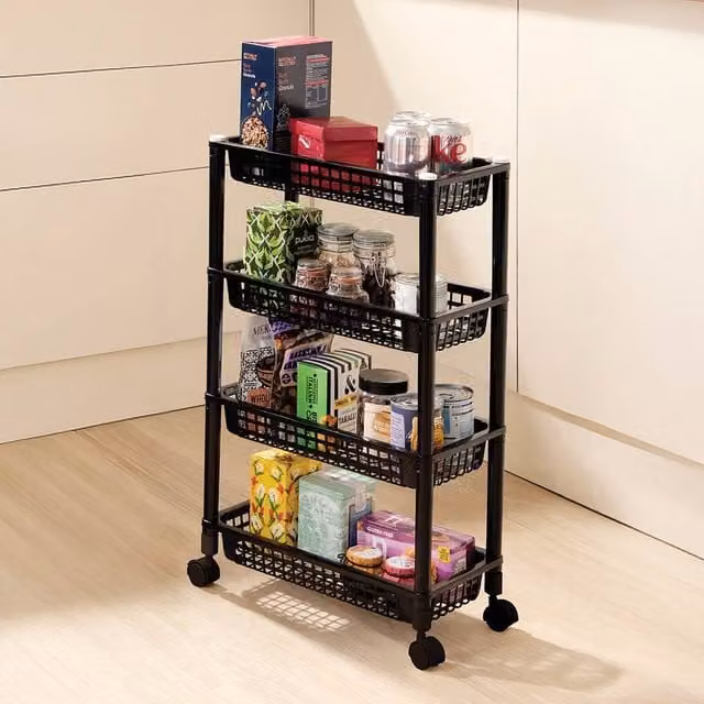 Clarsen Under Counter Rolling Storage Organiser with Ventilated Trays, Black