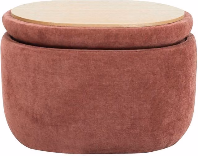 Nordlys Red Fabric Scandinavian Style Cylindrical Coffee Table with Storage and Wood Frame