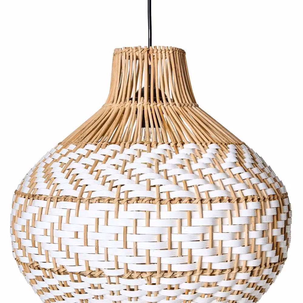 Wyld and Coco Dimmable Suspended Pendant Lamp with White and Natural Rattan Shade – 2