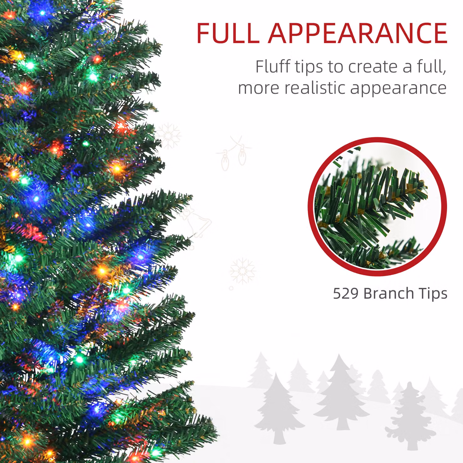 HOMCOM 7.5ft Pencil Shape Artificial Christmas Tree with Multicolour LED Lights in Green – 4