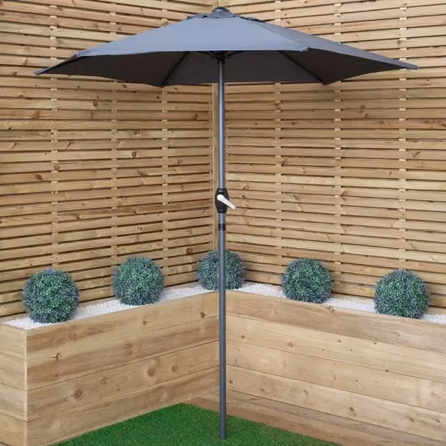 Samuel Alexander Grey Outdoor Garden Parasol Sun Shade with UPF 40+ Protection and Crank Handle, W/D/H: 270 x 270 x 235 cm