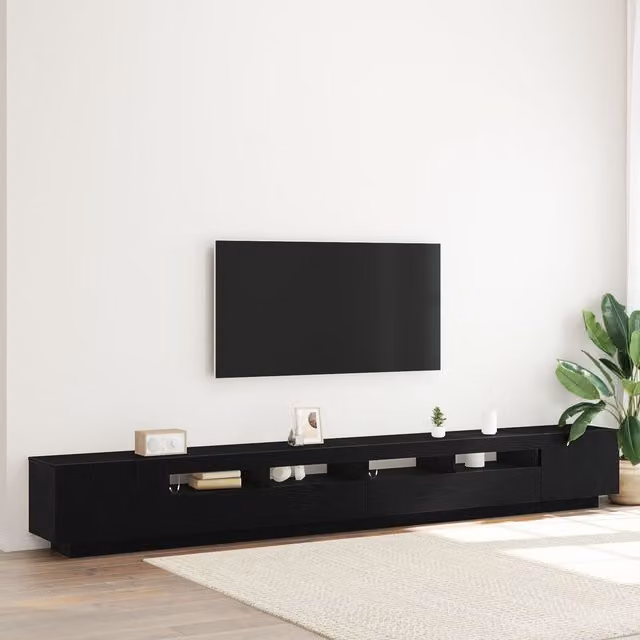 Berkfield Home Modern TV Stand with LED Lights in Black Oak, W: 300 cm, D: 35 cm, H: 40 cm