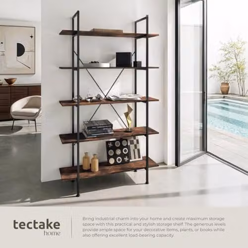 tectake Glasgow Ladder Shelf with 5 Adjustable Shelves in Brown – 2