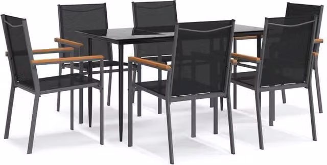 Berkfield Home 7 Piece Modern Garden Dining Set in Black Textilene and Steel – 1