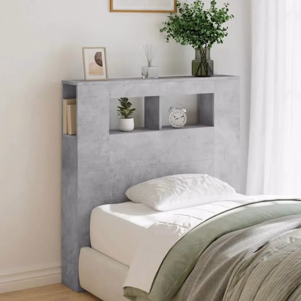 Berkfield Home Modern LED Headboard in Concrete Grey with Integrated Shelf and USB Charging Port, W/D/H: 100 x 18.5 x 103.5 cm – 2