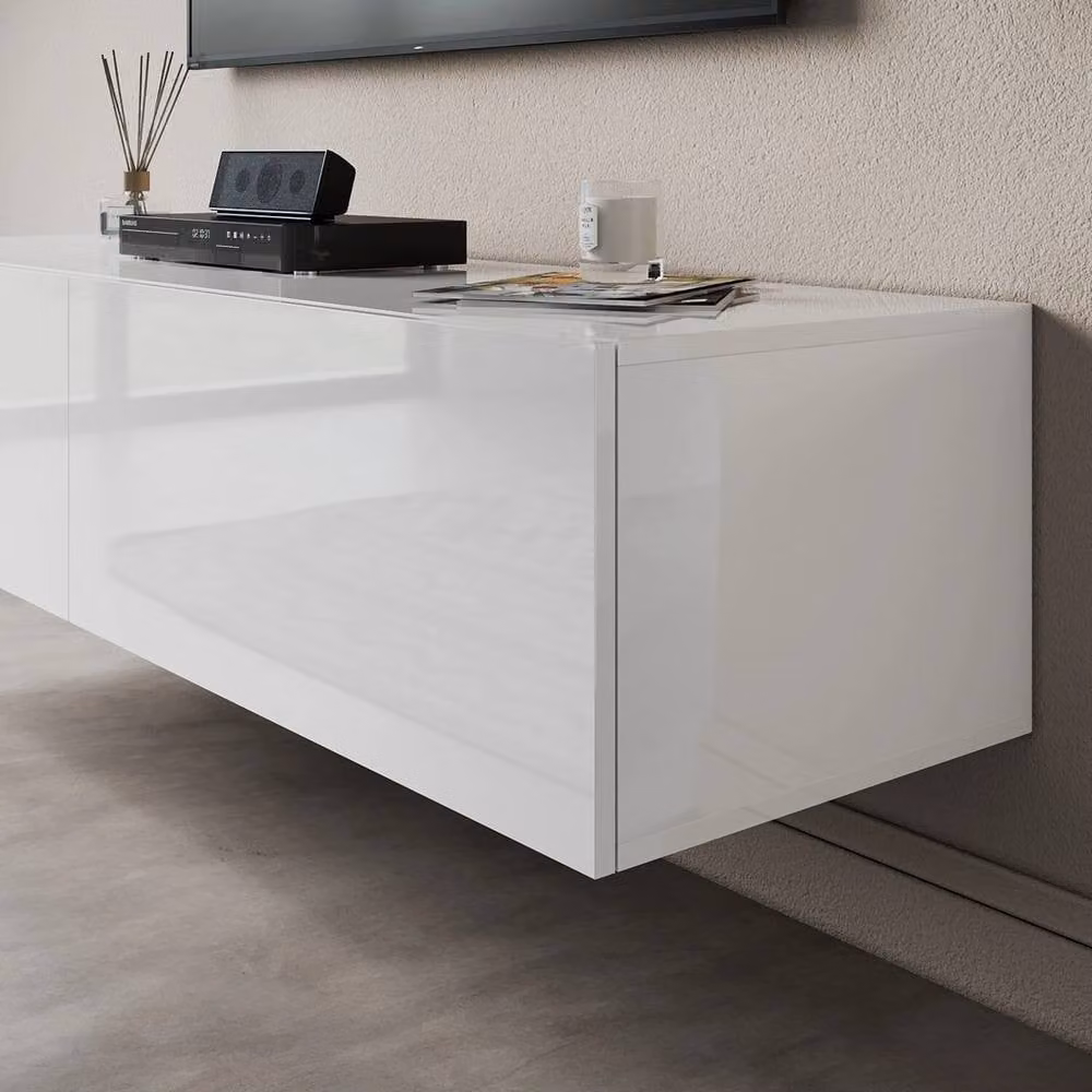 ERGOVEXA High Gloss Floating TV Unit Stand Cabinet in White, W/D/H: 140 x 40 x 30 cm – 3