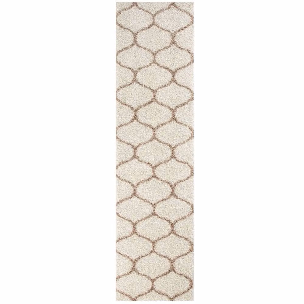 THE RUGS Moroccan Soft High Pile Shaggy Trellis Rug or Runner in Ivory, W: 80 cm, L: 300 cm – 4