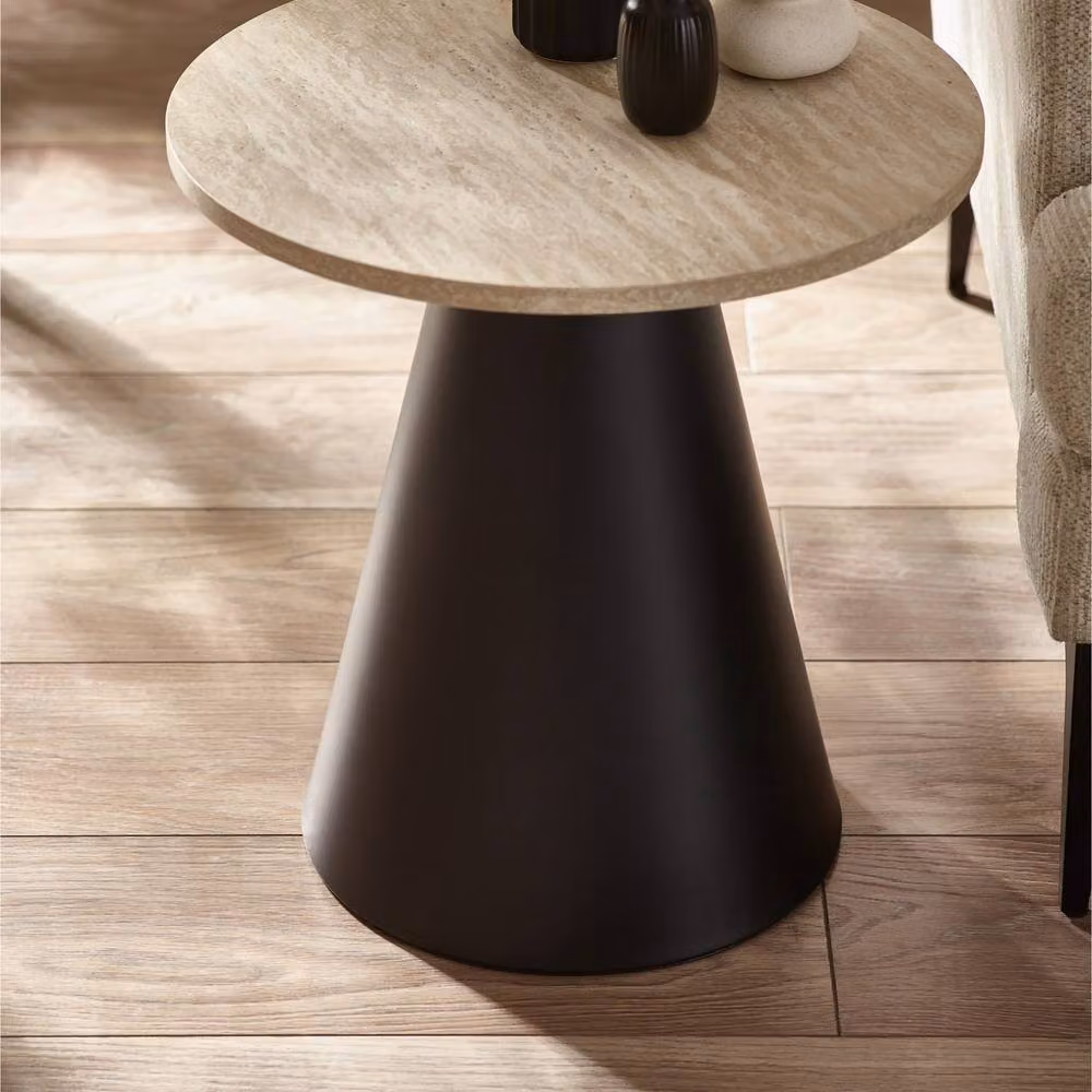 Cheshire Torrance Modern Nested Table Set in Travertine Effect and Black – 5