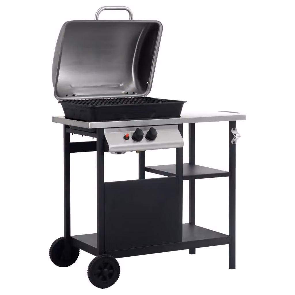 Berkfield Home Gas BBQ Grill with 3-layer Side Table in Black and Silver – 2