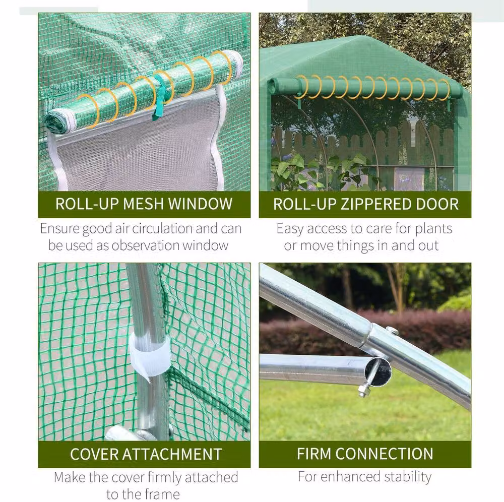 STILVORA Green Walk-in Polytunnel Greenhouse with 6 Windows and Metal Frame, W/D/H: 347 x 300 x 200 cm – 4