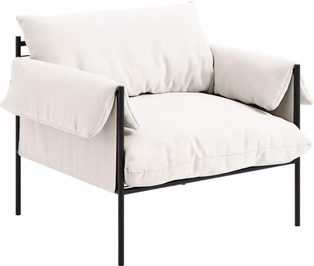 LPD Home Wardour Industrial Armchair in White Fabric with Black Metal Legs