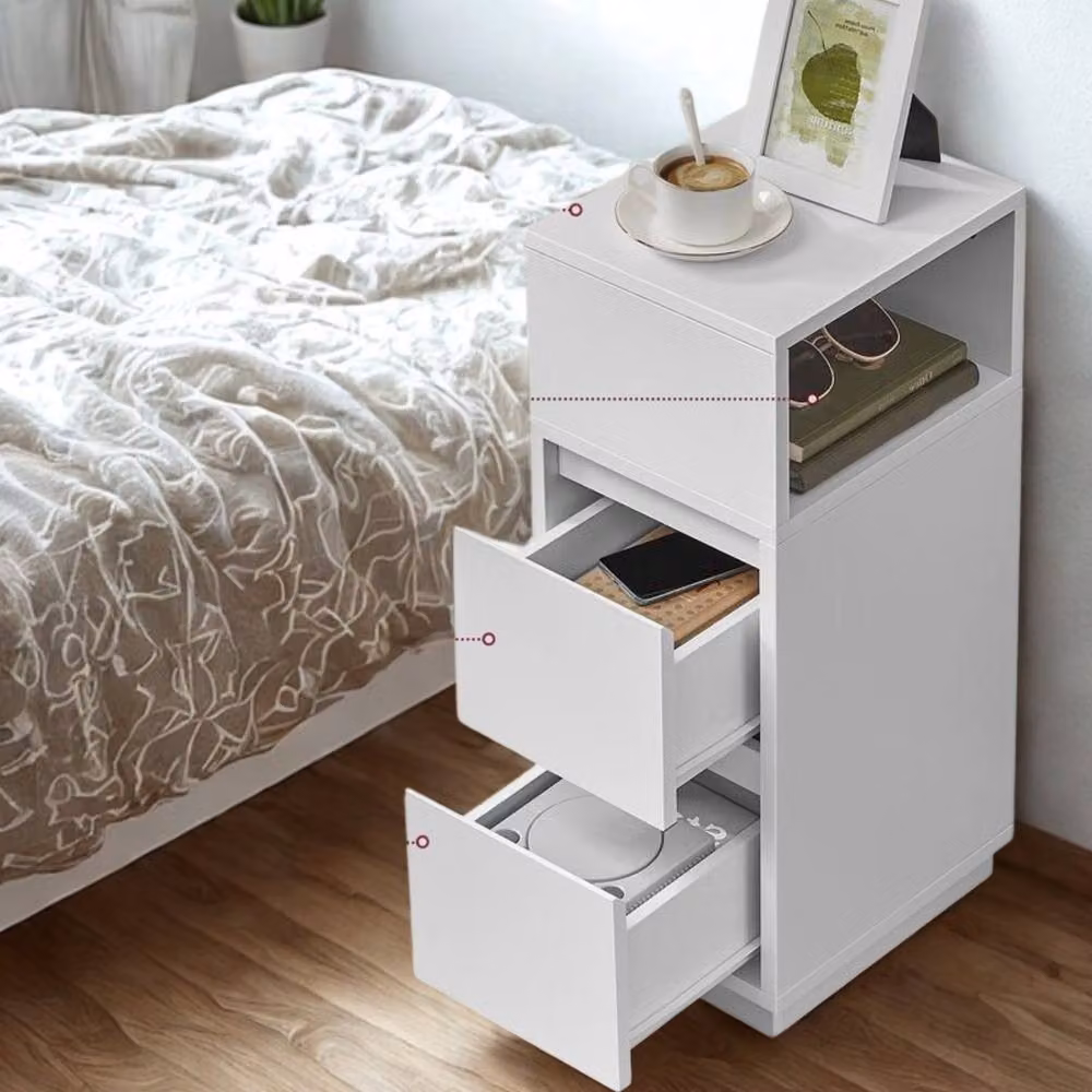 Pirlo Plush White Square Bedside Nightstand with 2 Drawers and Shelf – 3