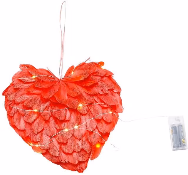 Living and Home Red Feather Heart LED Hanging Pendant Ornament