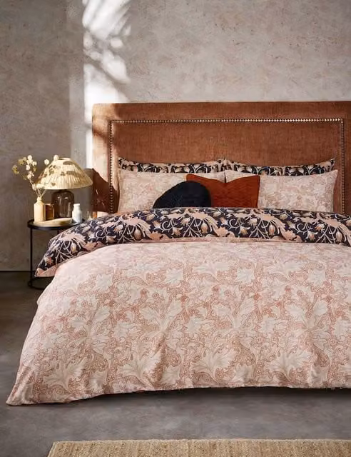 William Morris at Home Set of 2 Wild Tulip Floral Pure Cotton Pillowcases in Copper and Multicolour