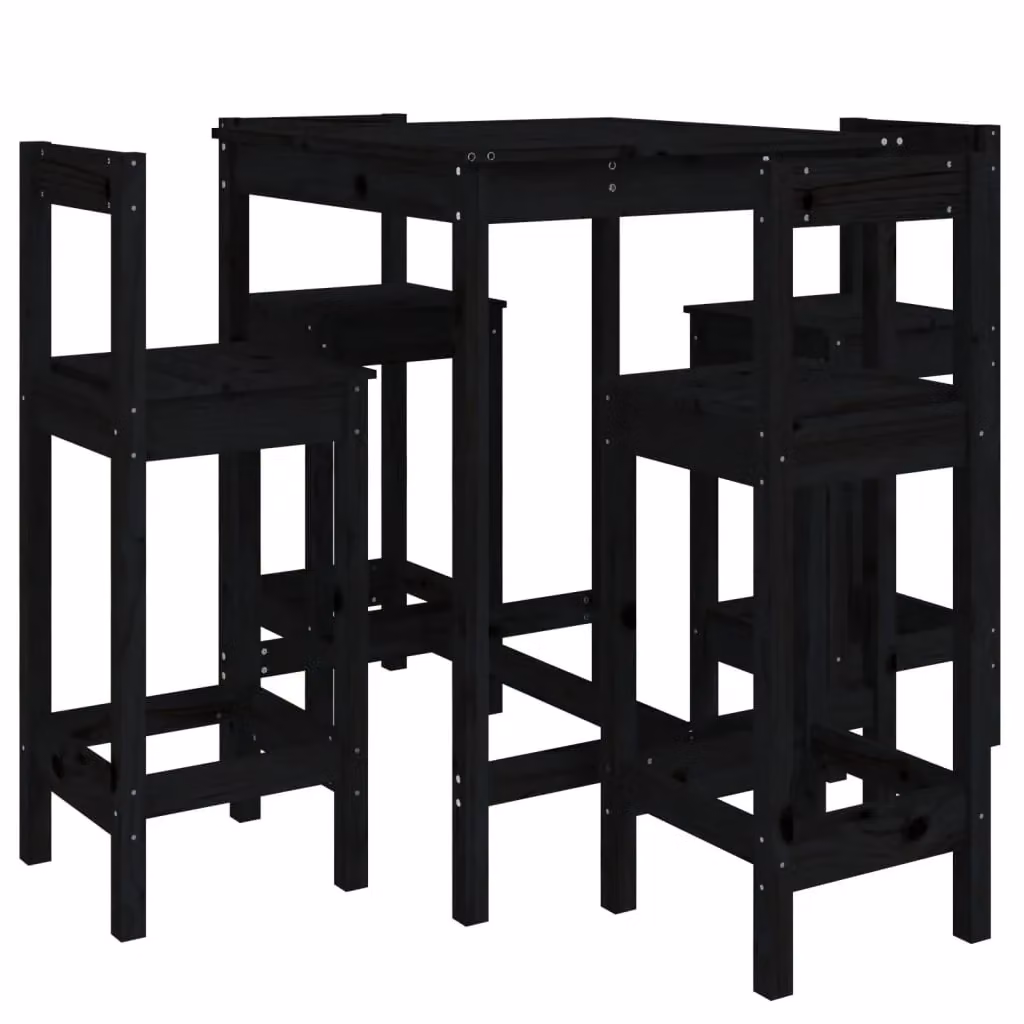 Berkfield Home 5 Piece Garden Bar Set in Black Solid Wood Pine – 2