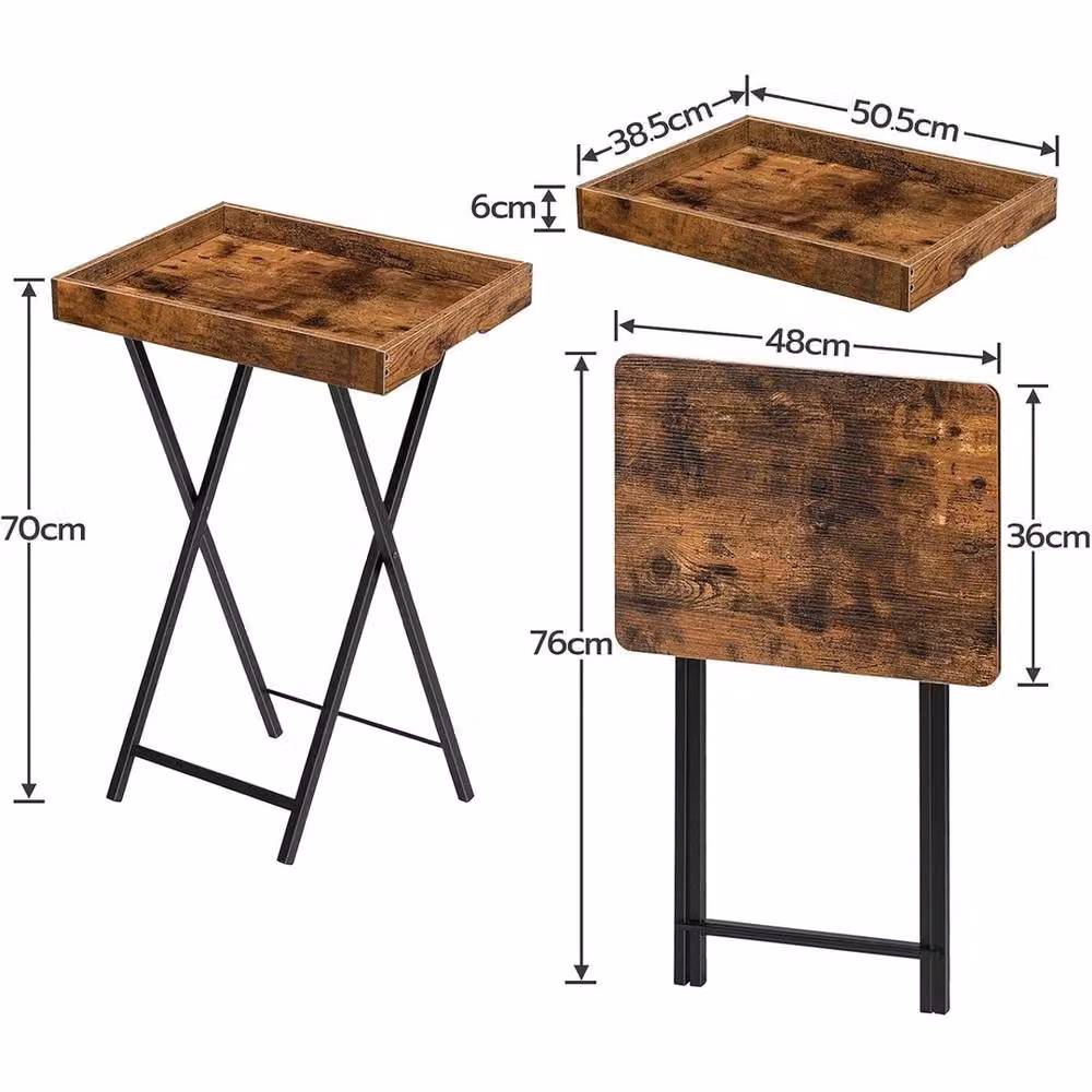 FORGEVIO Folding TV Tray Table in Brown with Metal X-Frame and Reversible Rectangular Top – 2