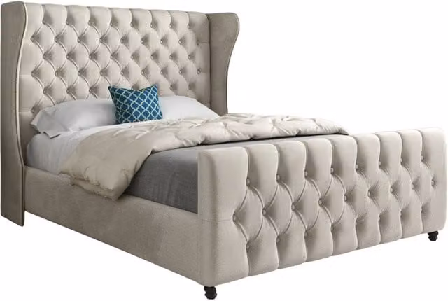 Casani Chesterfield Upholstered Velvet Bed Frame in Cream, Small Single – 1