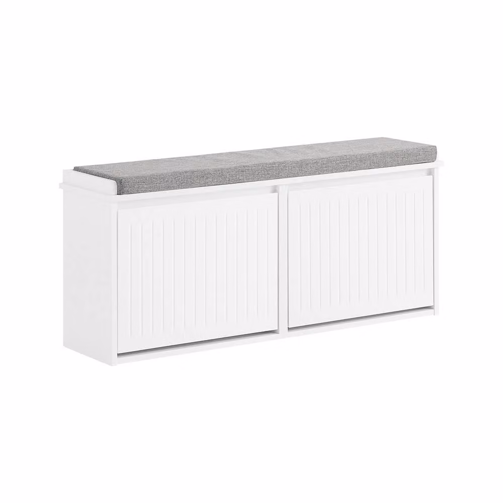 SoBuy Modern Slim Entrance Bench and Shoe Rack with Upholstered Fabric Frame in White and Grey – 2