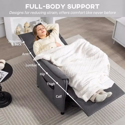 HOMCOM Electric Reclining Chair for Seniors with Remote Control, Velvet Fabric Single Seater in Grey or Black – 4