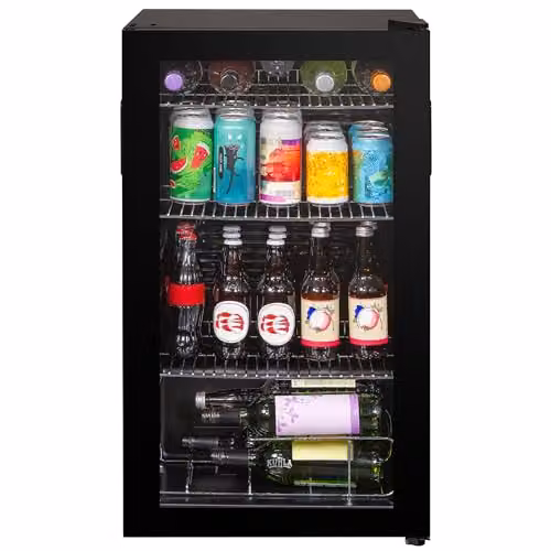 Kuhla 93 Litre Under Counter Glass Door Drinks Cooler in Black with LED Interior Light