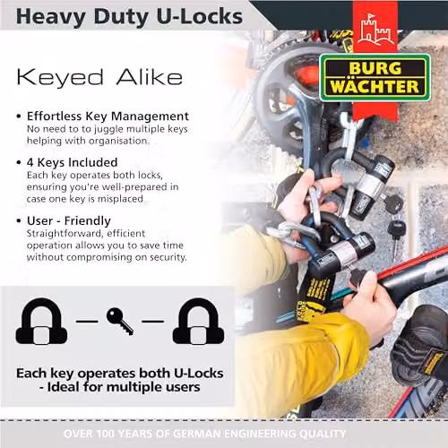 Burg-Wächter 100D Duo Sold Secure Gold Keyed Alike U Lock Twin Pack, Black – 3
