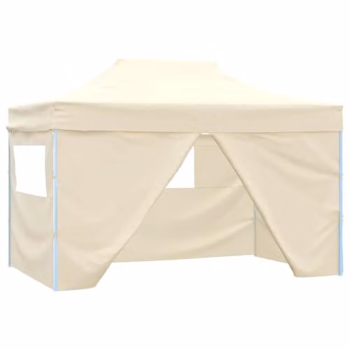vidaXL Foldable Pop-Up Tent with 4 Side Walls, White/Beige, W: 300 cm, D: 315 cm, H: 231 cm – 1