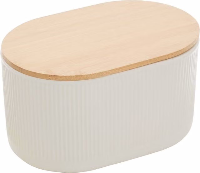 Orsina Maison by Premier Geome Airtight Stoneware Storage Canister in Beige and White with Bamboo Lid