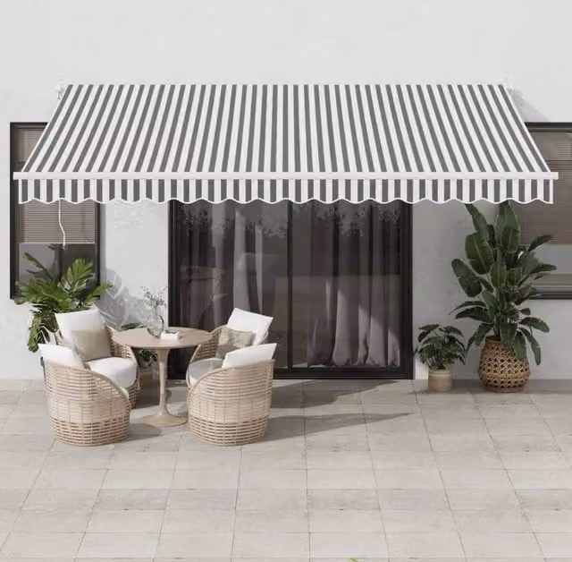 Berkfield Home Manual Retractable Awning with LED, Black Polyester, W/D/H: 450 x 350 cm – 1