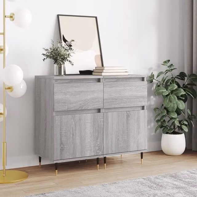 Berkfield Home Set of 2 Grey Sonoma Sideboards, W/D/H: 40 x 35 x 70 cm