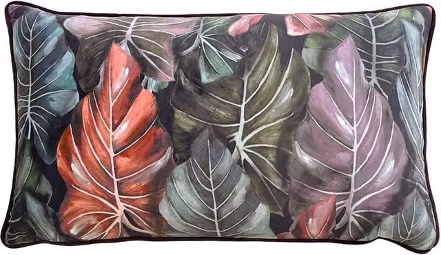 Wylder Tropics Floral Velvet Rectangular Cushion in Purple and Multicolour, W/H: 50 x 30 cm