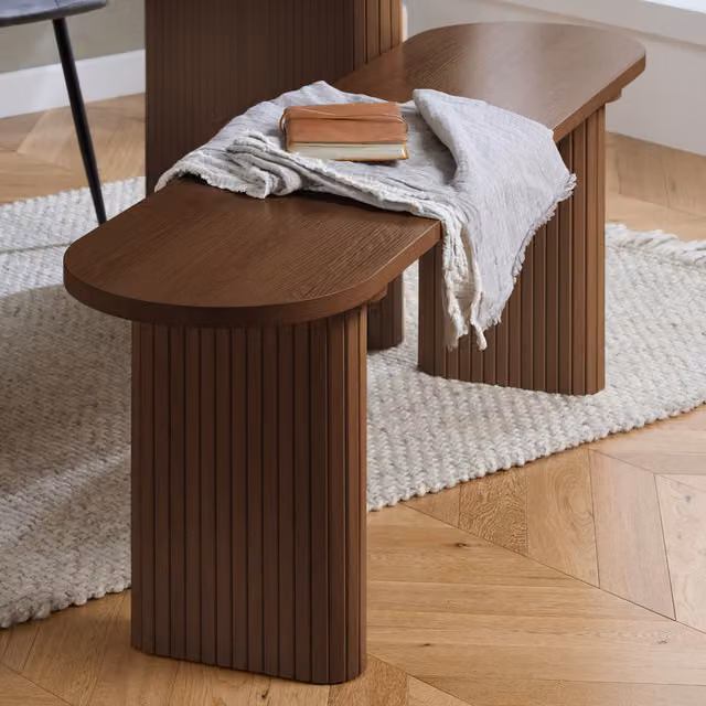 Birlea Oval Fluted Dining Table and 2 Benches in Walnut