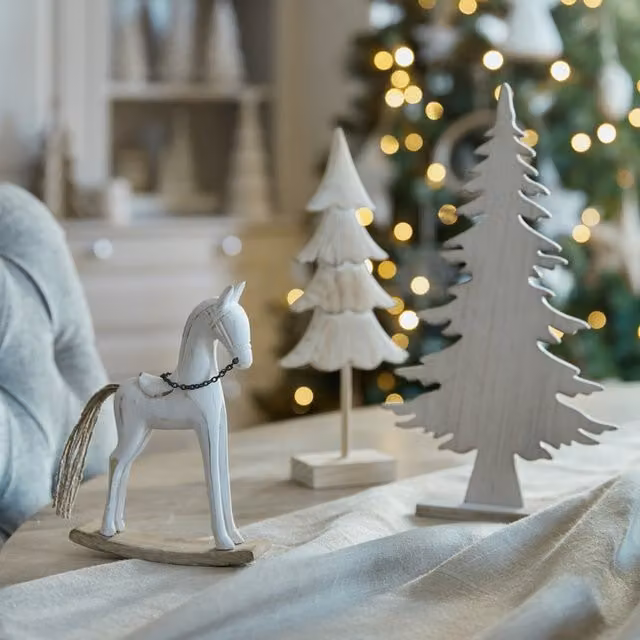KDMK Rustic White Wood Tabletop Rocking Horse Decor
