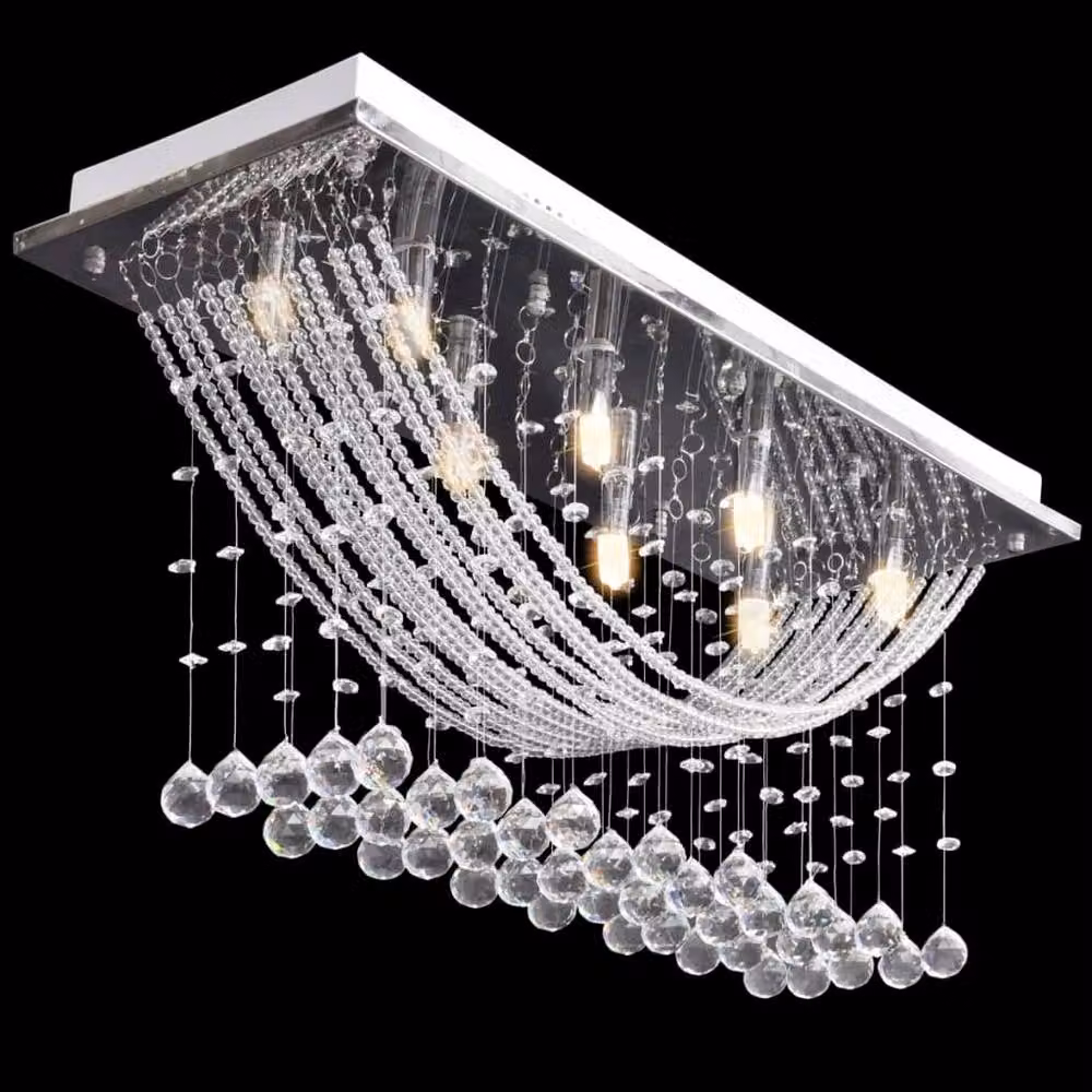 Berkfield Home Silver Ceiling Lamp with White Glass Crystal Beads, 8 x G9, Diameter: 29 cm – 4