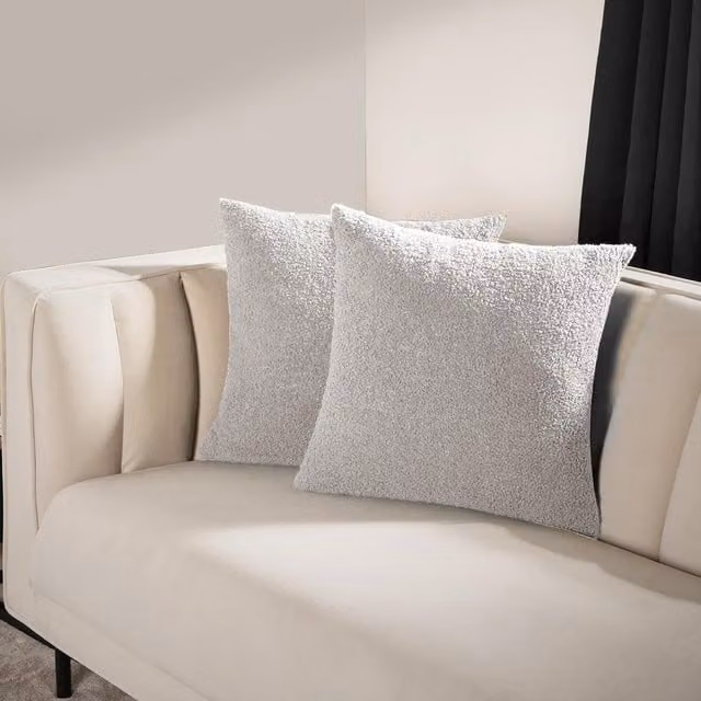 Highams Range Pack of 2 Grey Boucle Square Cushion Covers