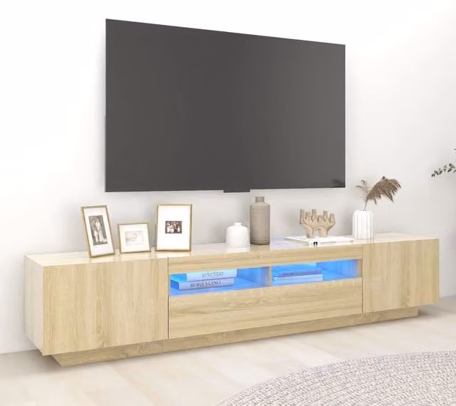 Berkfield Home Modern TV Cabinet with LED Lights in Sonoma Oak Brown, W/D/H: 200 x 35 x 40 cm – 1