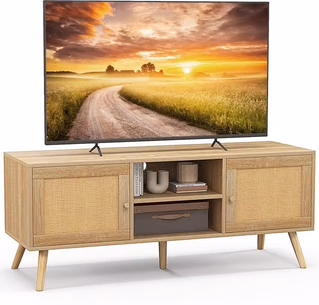 Costway Boho Wood TV Stand in Brown