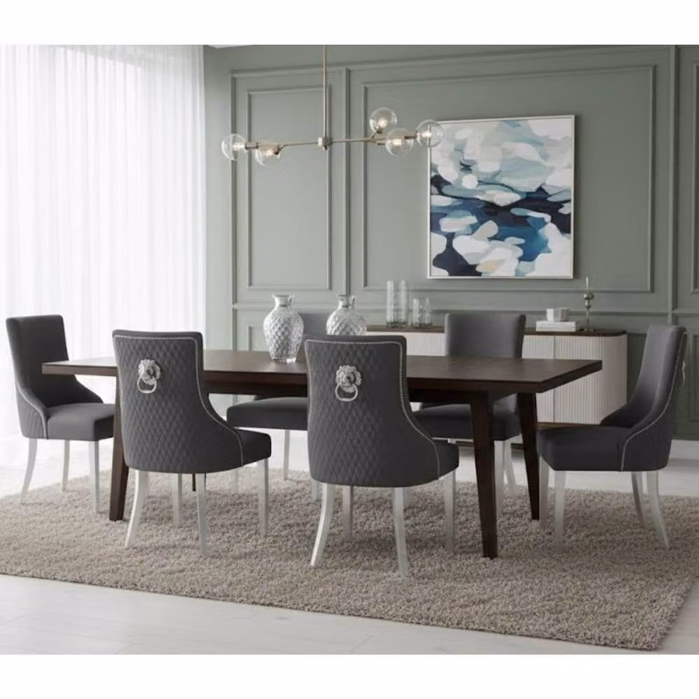 Home Luxe Interior Set of 6 Majestic Hudson Grey Leather Lion Knocker Dining Chairs – 3