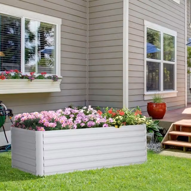 Outsunny Galvanised Steel Raised Bed for Vegetable and Ornamental Gardens, Grey, W: 90.0 cm, D: 90.0 cm, H: 59.0 cm – 1