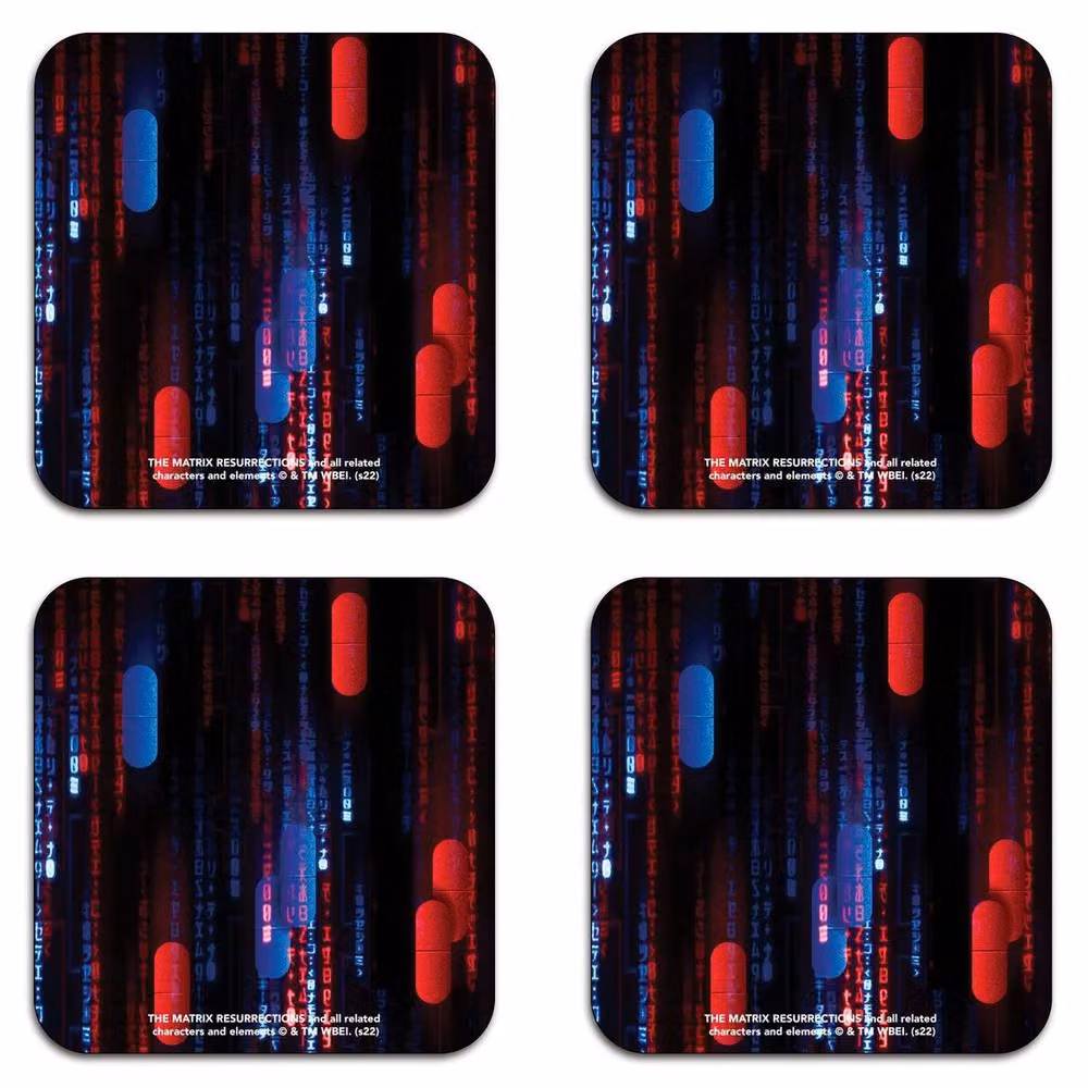 Zavvi Matrix Pattern Geometric Coaster Set, Multicolour Wood and Cork Square Coasters – 2