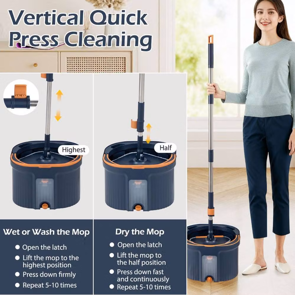 Costway Spin Mop and Bucket Set with Wringer and 2 Microfibre Pads in Blue – 4