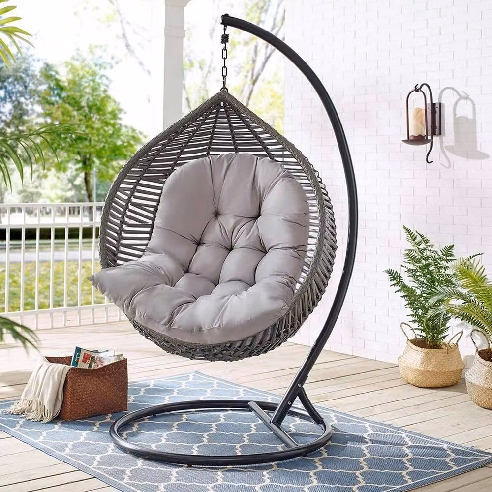 SPETLEK Grey Oval Egg Chair Cushion Swing Seat for Outdoor Garden, W: 100 cm, H: 190 cm – 3