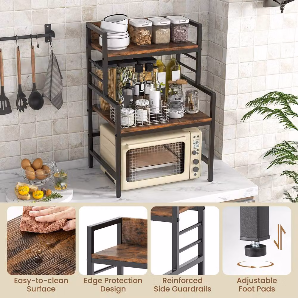 Gymax 3-Tier Brown Metal Microwave Stand, Kitchen Countertop Spice Rack and Printer Stand – 5