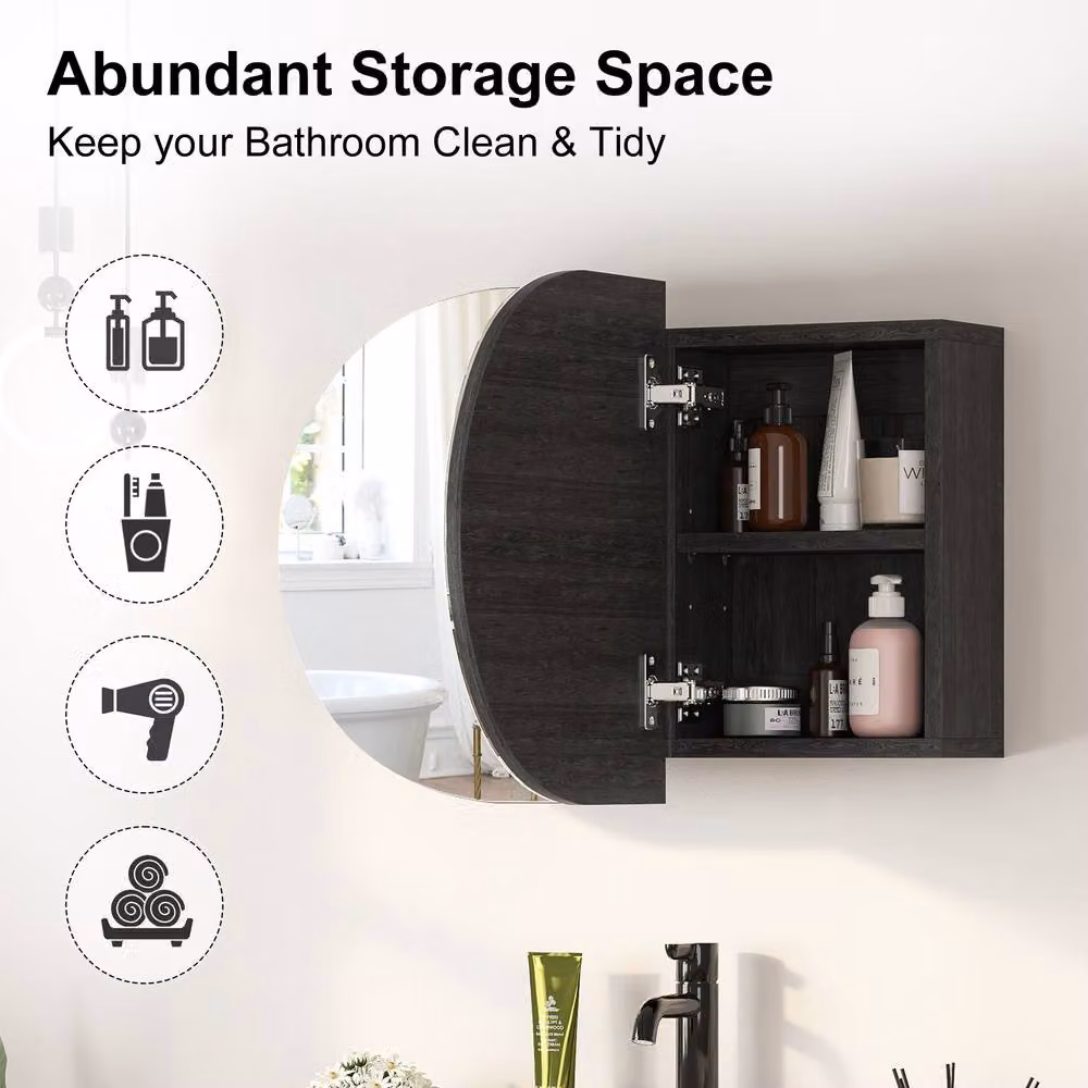 KEEPREAPER Sleek Black Bathroom Mirror Cabinet with Butterfly Doors and Internal Shelves, W: 40 cm, H: 66 cm – 4