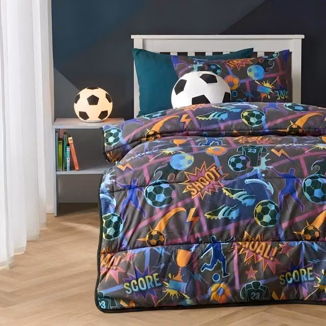 OHS Kids Comic Football 10.5 Tog Duvet Set and Pillowcase, Single, Multicolour – 1