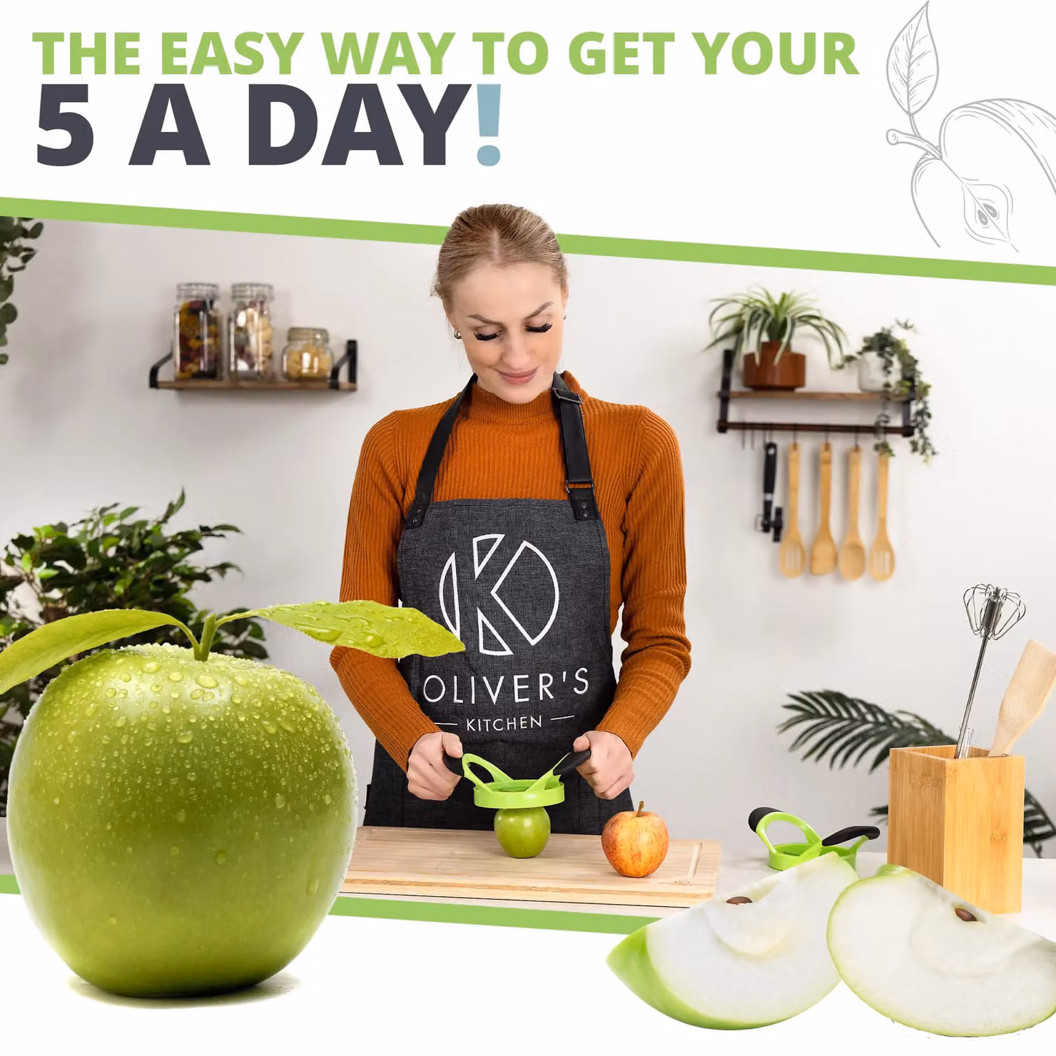 Oliver's Kitchen Round Apple Corer and Slicer in Green – 2