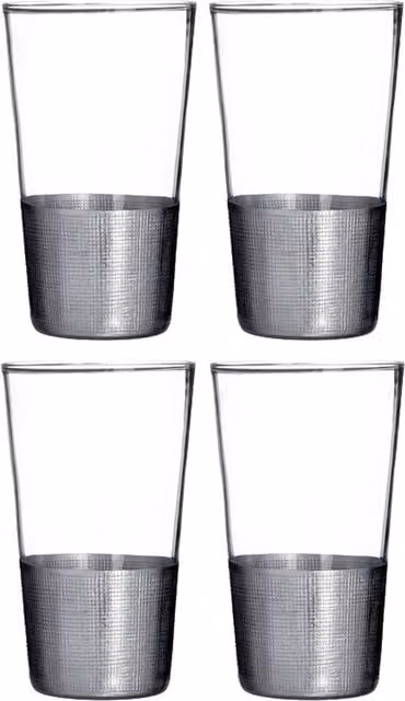 Orsina Set of 4 Crystal Ribbed Highball Glasses, 370ml, Silver and Transparent – 1