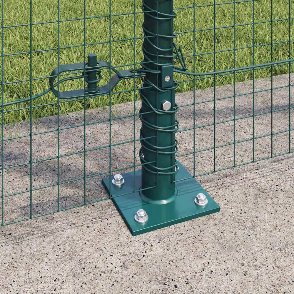 Berkfield Home Green Powder-Coated Steel Welded Wire Fence with 13 Flanged Posts, W/H: 25 x 1.4 m – 4